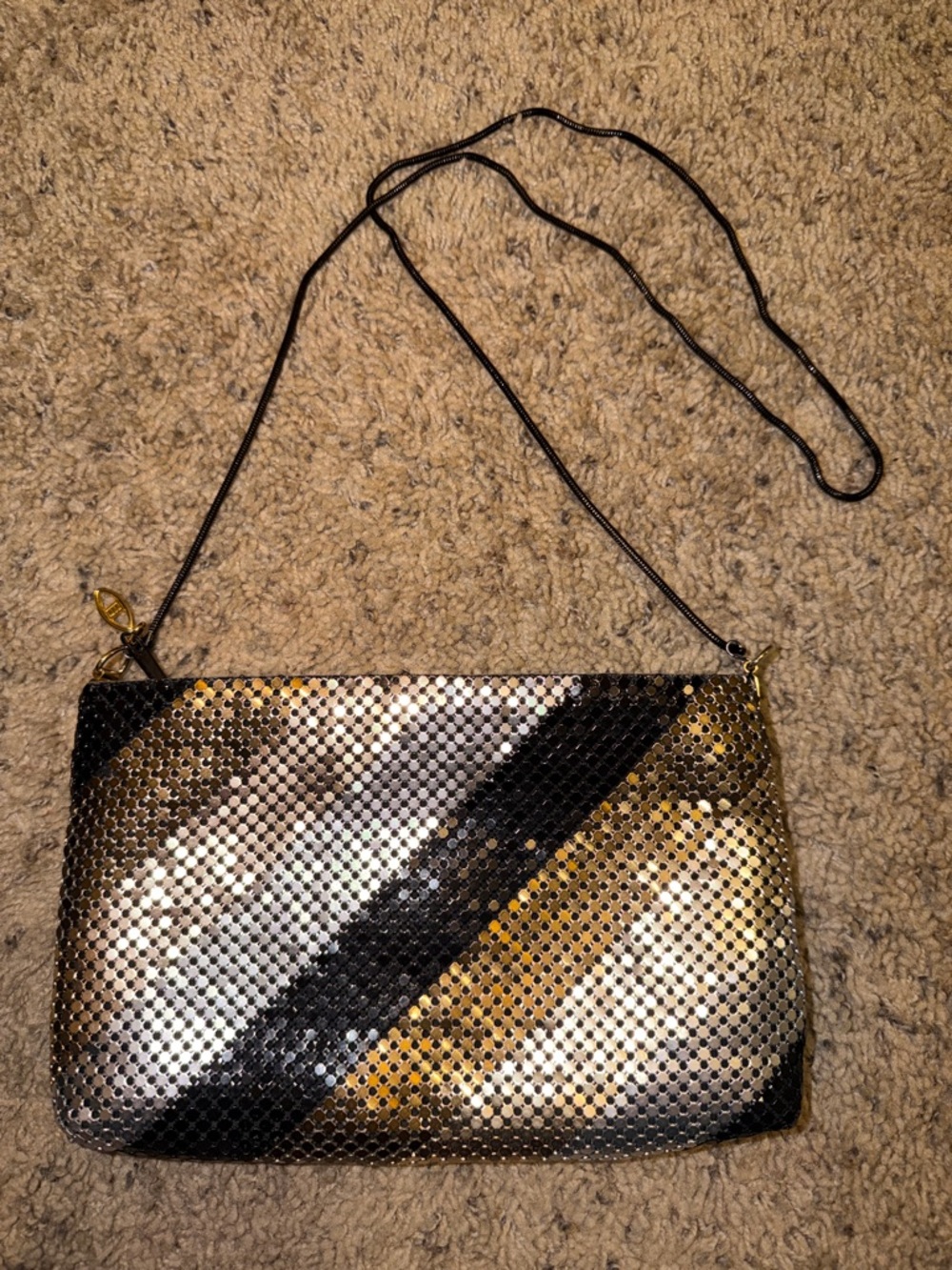 Vintage Metallic Sequin Crossbody Clutch - Black,‎ Gold, Silver